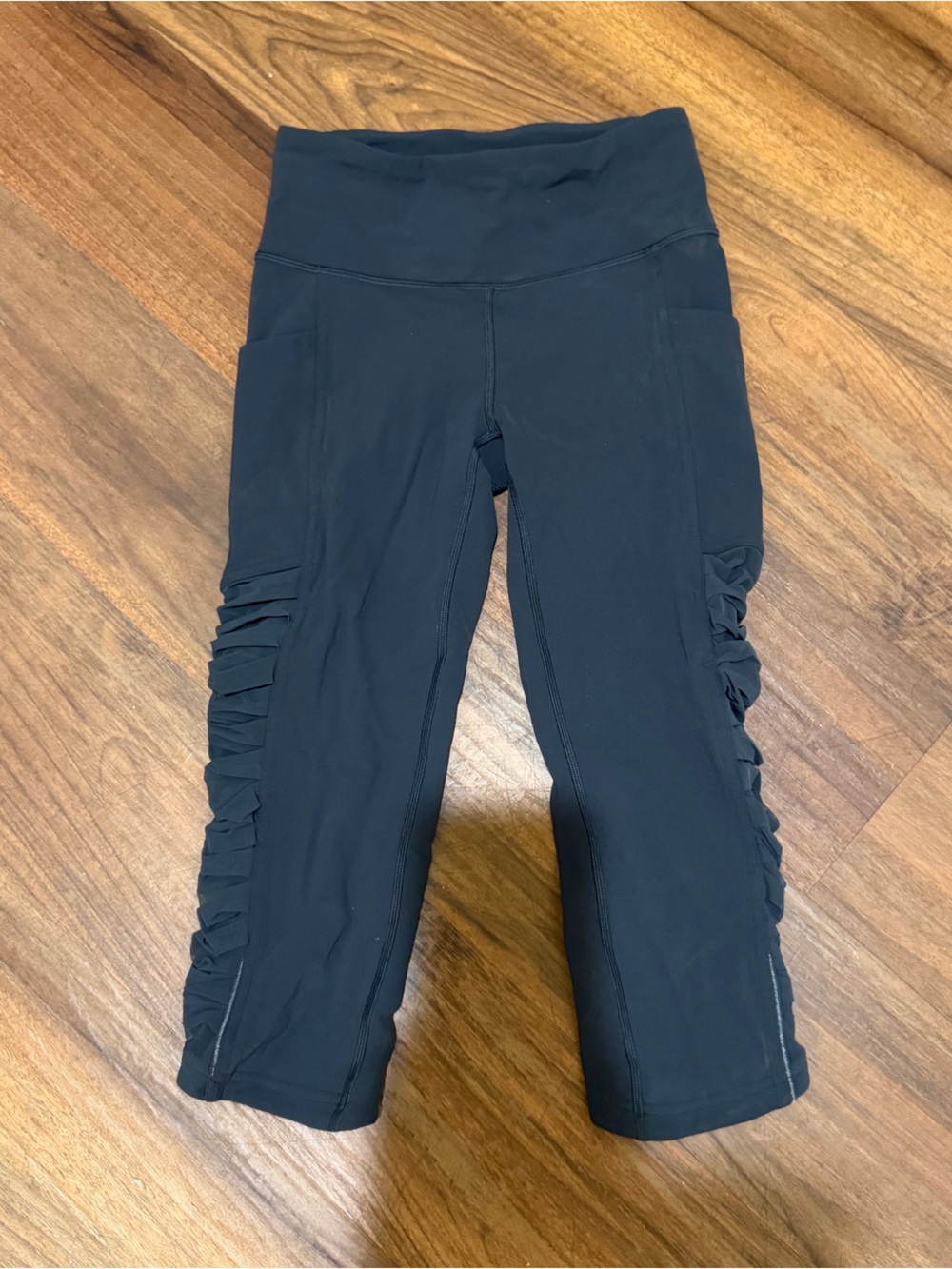 lululemon athletica gray Capri Leggings with Side Ruffle Detail
